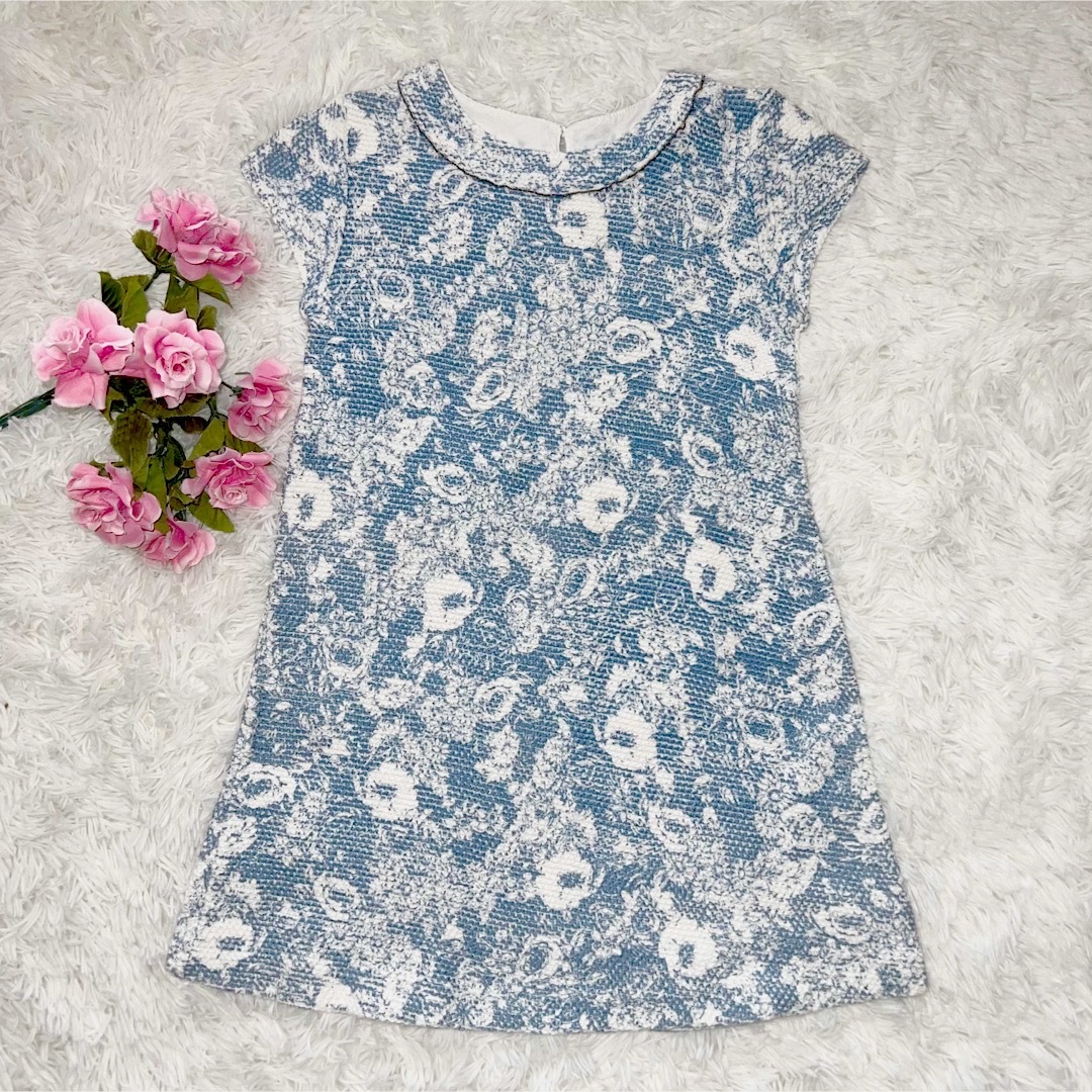 ZARA KIDS(ザラキッズ)のザラキッズ　美品　ワンピース　水色　花柄　ビーズ ZARA kids ユニクロ キッズ/ベビー/マタニティのキッズ服女の子用(90cm~)(ワンピース)の商品写真