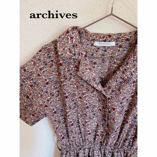 アルシーヴ(archives)の美品！archives 花柄シャツワンピース　ロングワンピース　フレアスカート♪(ひざ丈ワンピース)