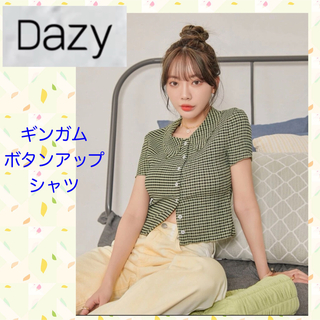 【DAZY】ギンガム ボタンアップ シャツ XL(Mサイズ相当) クロップ丈(シャツ/ブラウス(半袖/袖なし))