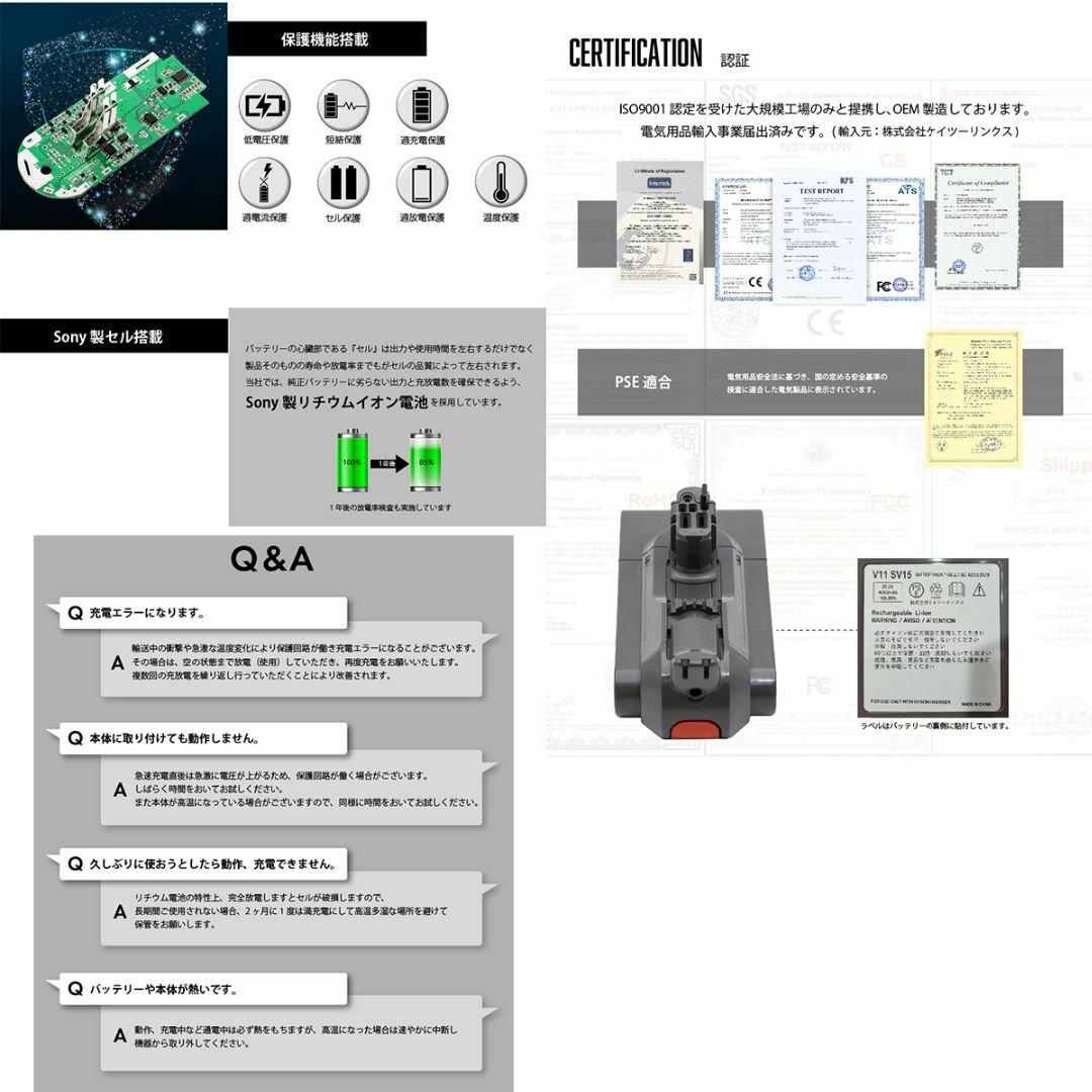 Dyson(ダイソン)のダイソン V11 SV15 脱着式 互換 バッテリー 4000mAh dyson スマホ/家電/カメラの生活家電(掃除機)の商品写真