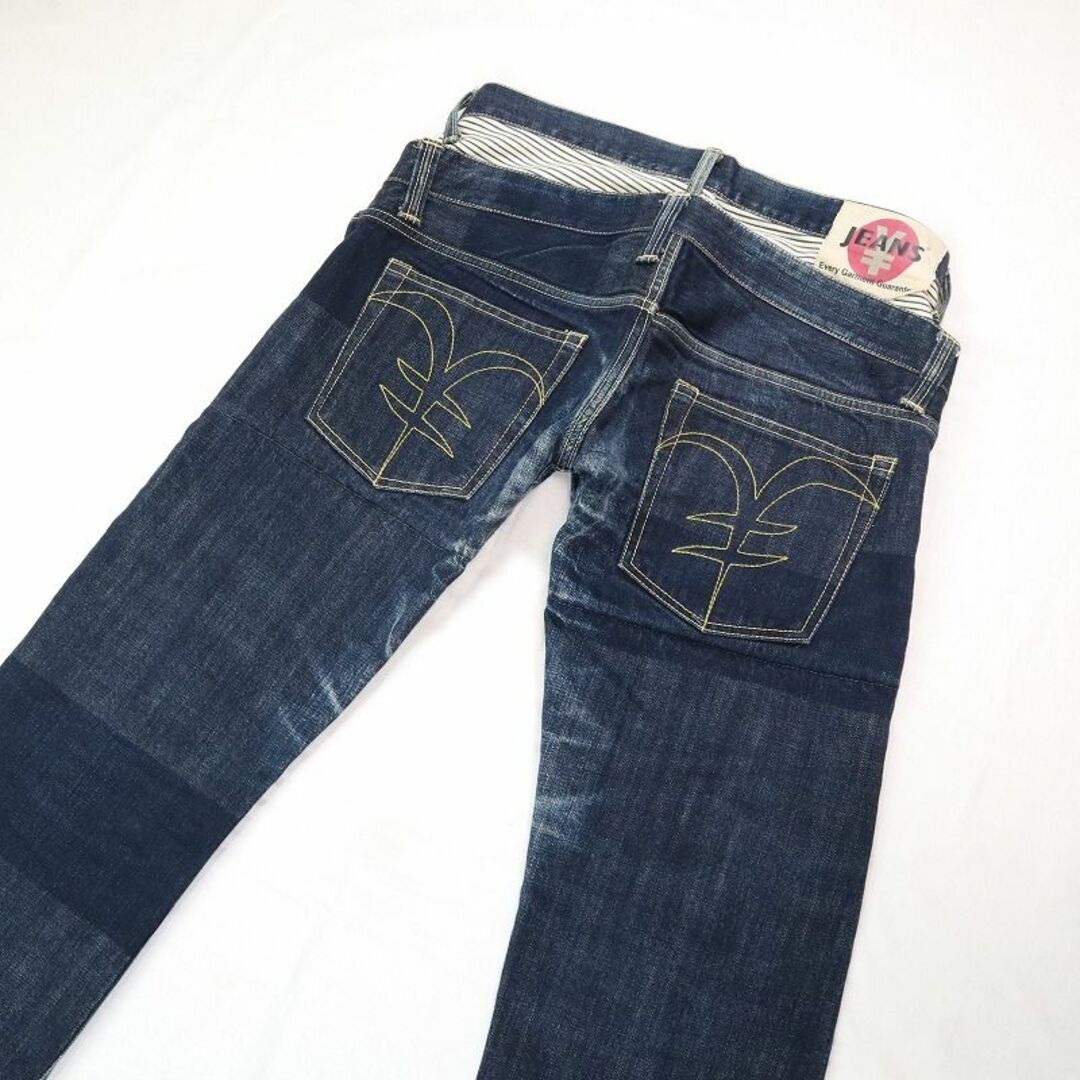 YENJEANS(エンジーンズ)の希少 エンジーンズ ヒッコリー×デニムパンツ ストレートデザインジーンズ W30 メンズのパンツ(デニム/ジーンズ)の商品写真