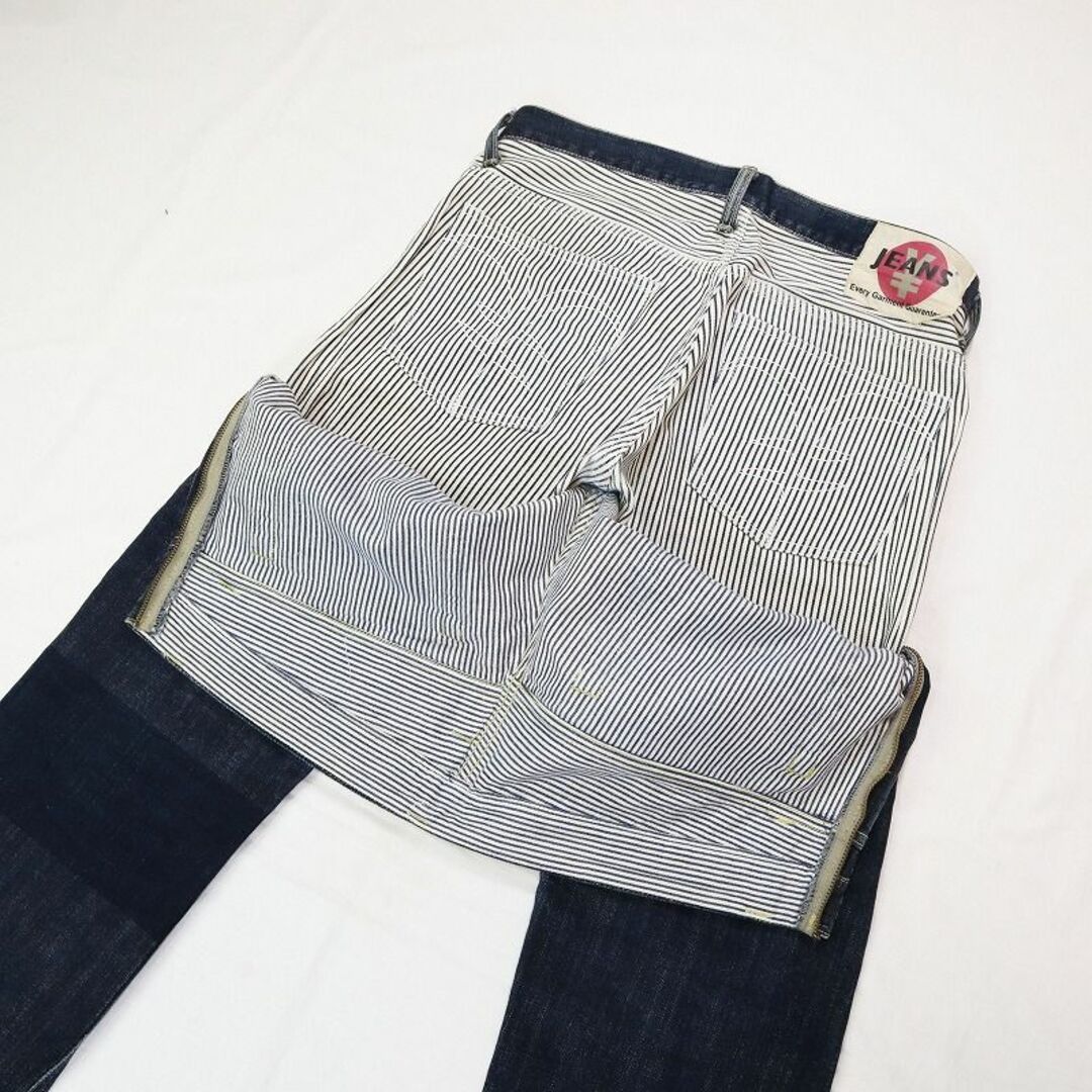 YENJEANS(エンジーンズ)の希少 エンジーンズ ヒッコリー×デニムパンツ ストレートデザインジーンズ W30 メンズのパンツ(デニム/ジーンズ)の商品写真