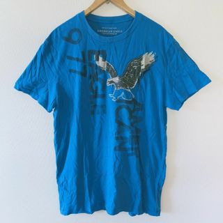 アメリカンイーグル(American Eagle)のアメリカ古着 ビッグサイズ イーグル鷹 刺繍プリントTシャツ ブルー(Tシャツ/カットソー(半袖/袖なし))