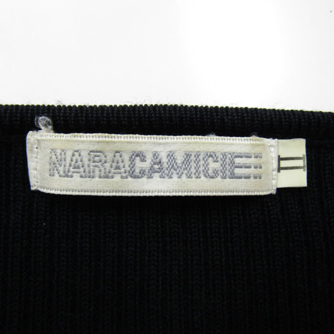 NARACAMICIE(ナラカミーチェ)のナラカミーチェ リブニットカーディガン 長袖 Vネック カットソー トップス ウール100％ レディース Lサイズ ブラック NARACAMICIE レディースのトップス(カーディガン)の商品写真