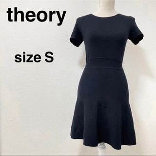 セオリー(theory)の美品　セオリー　サマーニット　フレアワンピース　ブラック　切り替え　半袖　S(ひざ丈ワンピース)