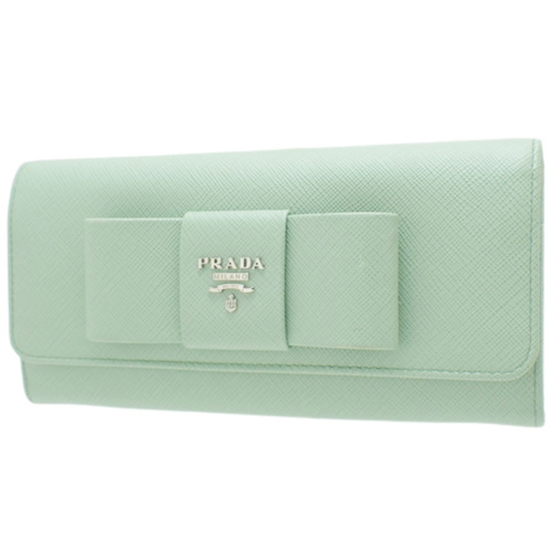 PRADA(プラダ)のプラダ長財布 リボン 二つ折り長財布 サフィアーノレザー SAFFIANO FICCO ACQUAMARINA アクアマリーナ グリーン緑 ライトグリーン 40802060205 レディースのファッション小物(財布)の商品写真