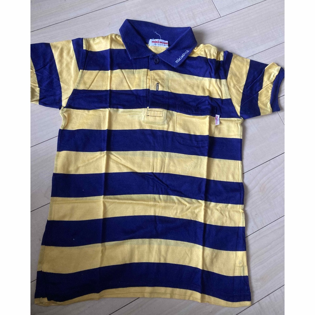 mikihouse(ミキハウス)のmikihouse ポロシャツ　120 紺✖️黄色ボーダー キッズ/ベビー/マタニティのキッズ服男の子用(90cm~)(Tシャツ/カットソー)の商品写真