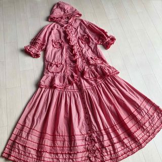 美品】ピンクハウス ロング ワンピース リボン Aライン レッド 赤-