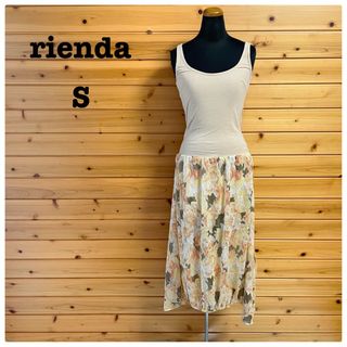 リエンダ(rienda)のrienda 花柄切り返しワンピース ノースリーブスカートシフォン ベージュ系S(ひざ丈ワンピース)