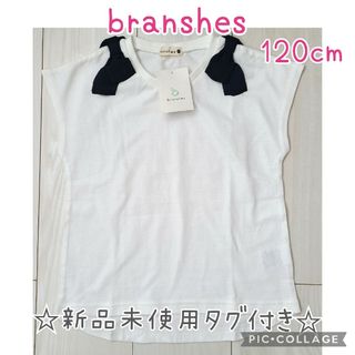 ブランシェス(Branshes)の新品　ブランシェス　Tシャツ　半袖　肩リボン　白　ホワイト　120　女の子(Tシャツ/カットソー)