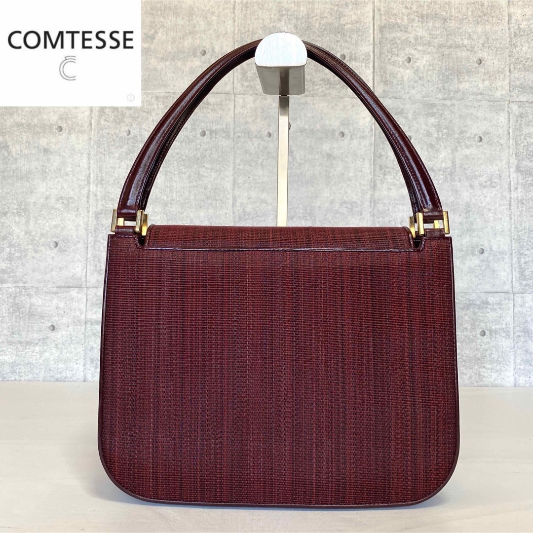 極美品】COMTESSE ホースヘア ボルドー ゴールド金具 ハンドバッグ 極美品】COMTESSE ホースヘア ボルドー ゴールド金具 ハンドバッグ