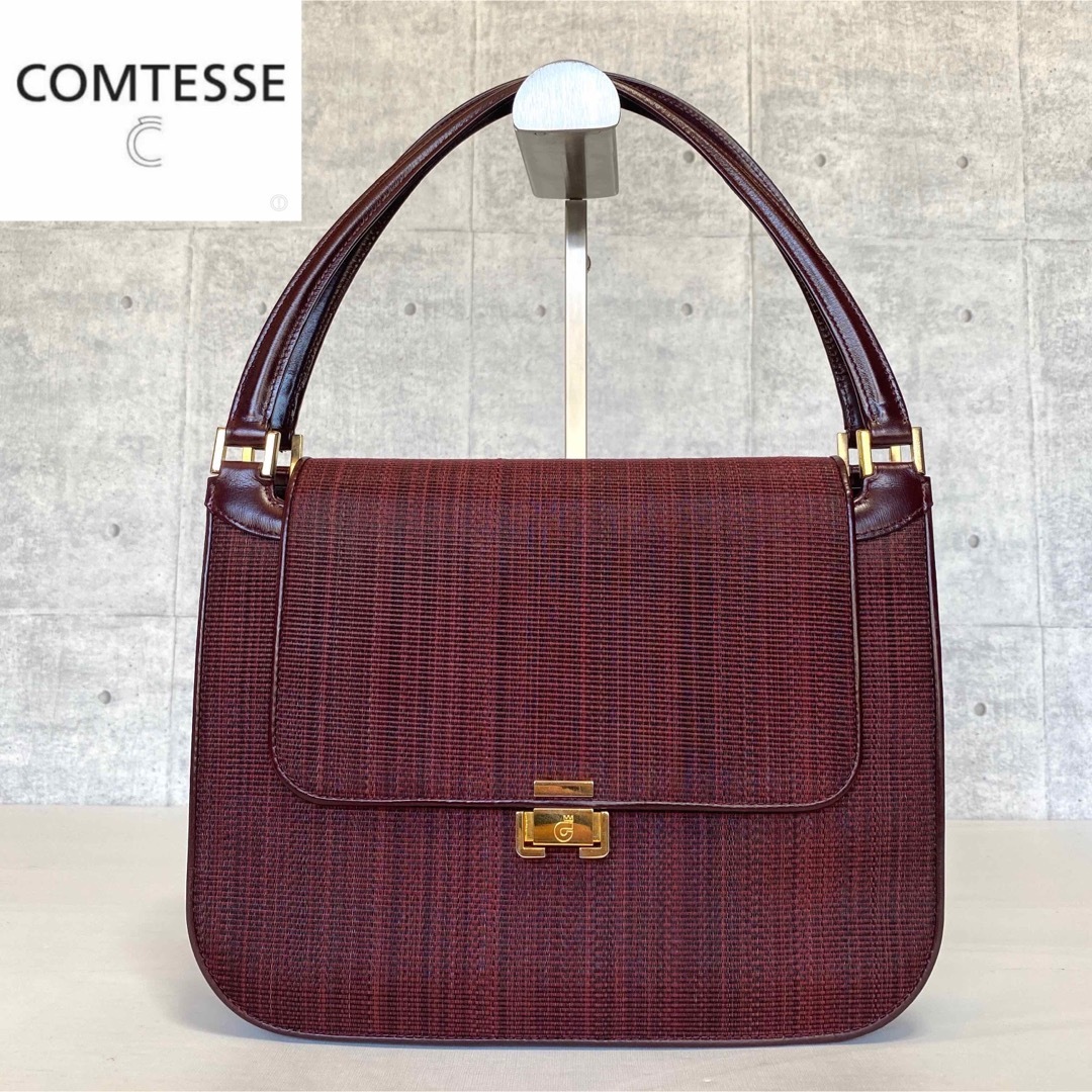 極美品】COMTESSE ホースヘア ボルドー ゴールド金具 ハンドバッグ 極美品】COMTESSE ホースヘア ボルドー ゴールド金具 ハンドバッグ
