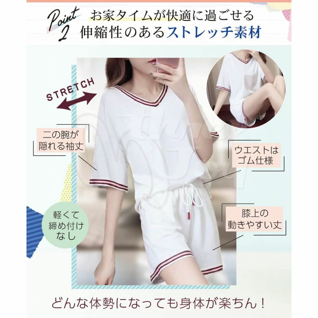 three Joy 可愛いセットアップ ルームウェア ショートパンツ 半袖 Vネ 3