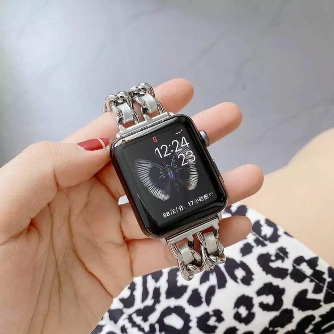 Apple Watch 　チェーンバンド シルバー　レザーホワイト 44mm
