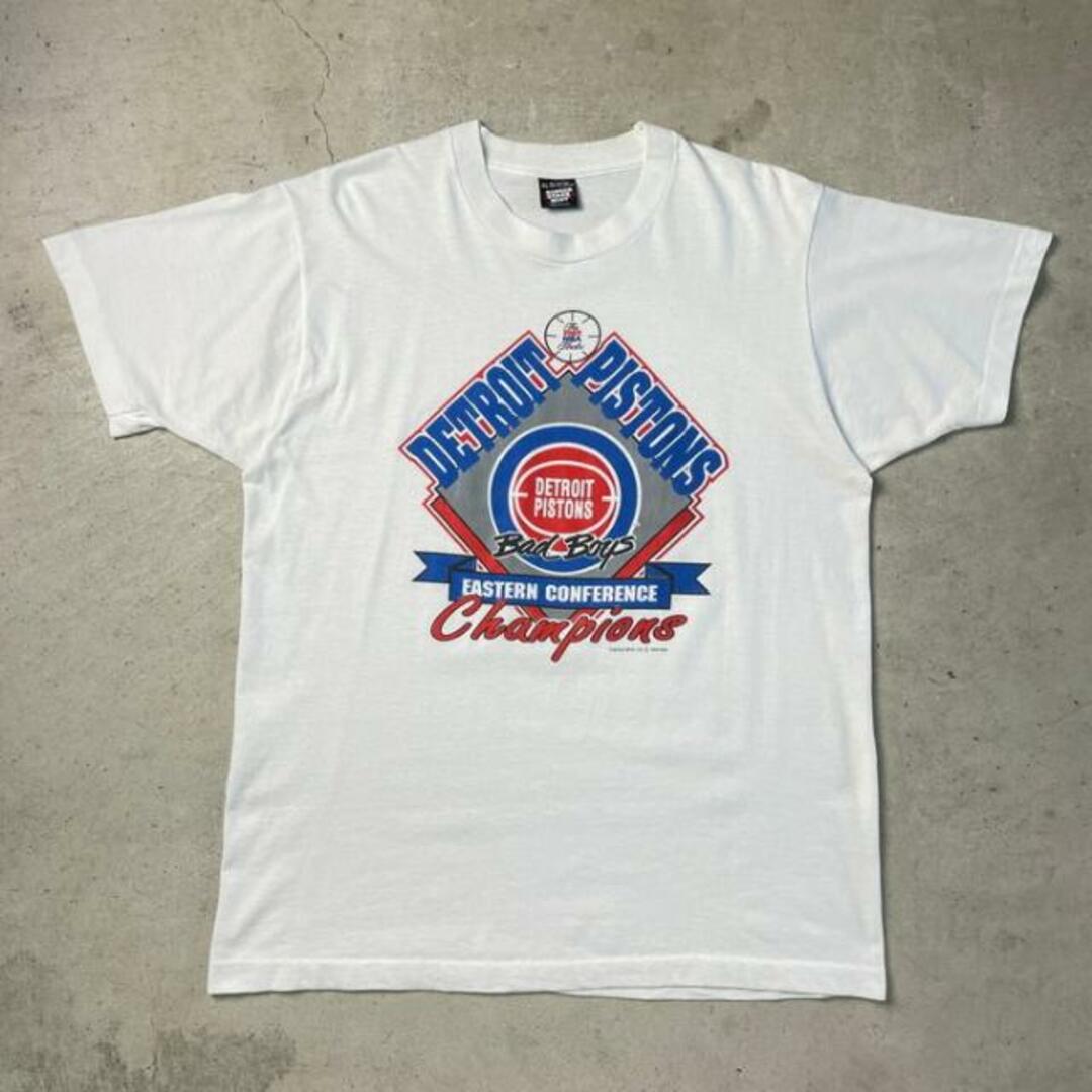 80年代 NBA DETROIT PISTONS 1989 EASTERN CONFERENCE CHAMPIONS チームロゴ プリントTシャツ メンズXL 1