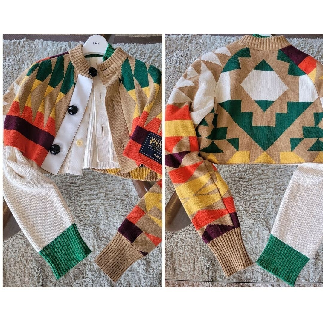 sacai×pendleton 88000円程 アンサンブルショートカーディガン | www