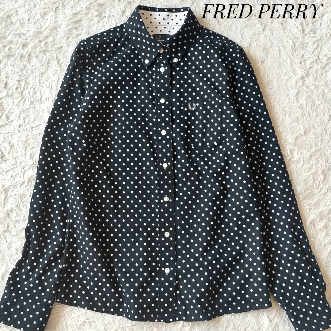 FRED PERRY(フレッドペリー)の【フレッドペリー】ボタンダウンドットプリントシャツ 綿100% USA6 黒 レディースのトップス(シャツ/ブラウス(長袖/七分))の商品写真