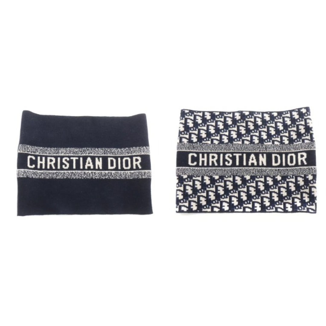 Christian Dior ネックウォーマー マフラー ニット ロゴ 紺 白 - マフラー