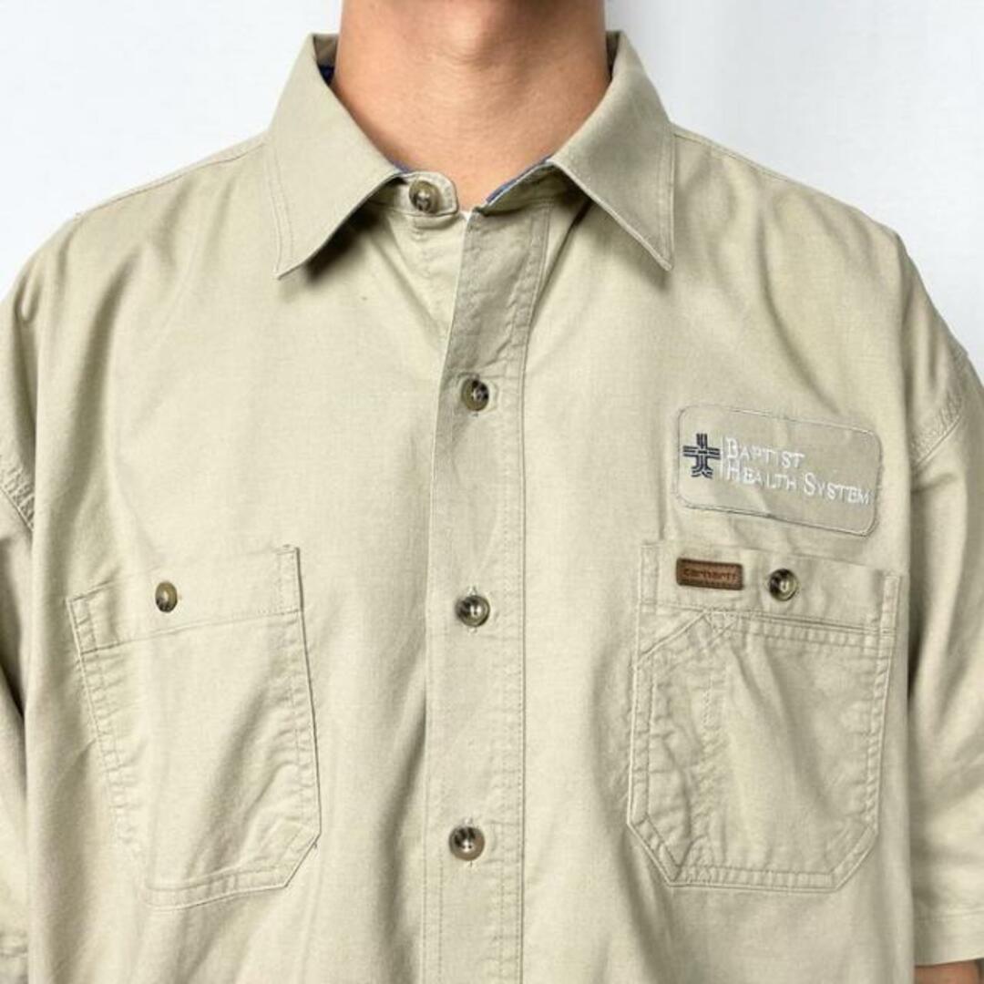 ビッグサイズ Carhartt カーハート 企業ロゴ刺繍 半袖ワークシャツ メンズ2XL
