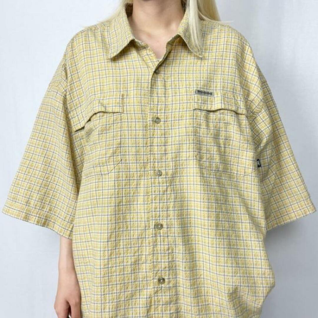 00年代 Columbia コロンビア ポリエステル×レーヨン 半袖 チェックシャツ メンズ2XL