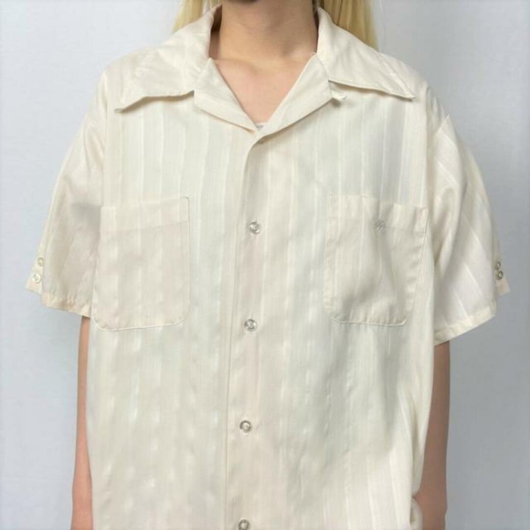 70年代 JCPenny 半袖 透かし柄 ストライプ オープンカラーシャツ メンズL