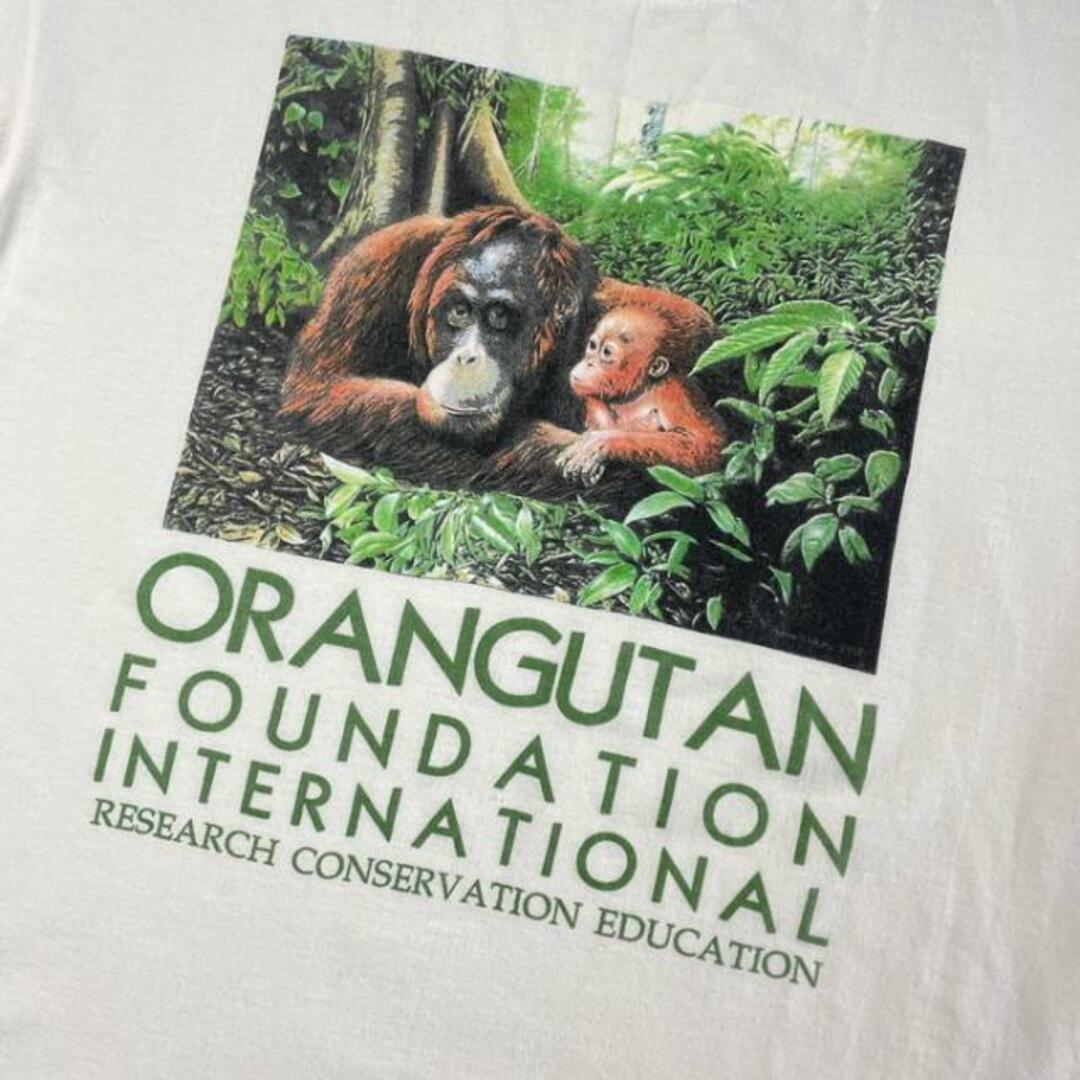 90年代 USA製 ORANGUTAN FOUNDATION INTERNATIONAL オランウータン アニマル アート プリントTシャツ メンズLメンズ