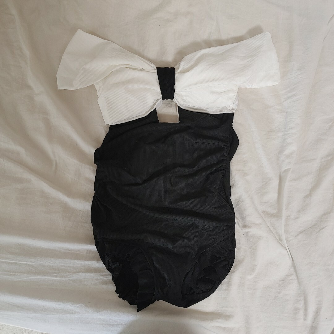 水着 レディース ワンピース 黒 ホワイト ブラック バイカラー 体型カバー L レディースの水着/浴衣(水着)の商品写真