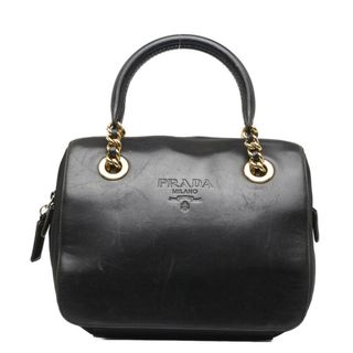 Aランク プラダ チェーンショルダーバッグ BR3997 ナイロン レザー ブラック PRADA トートバッグ レディース