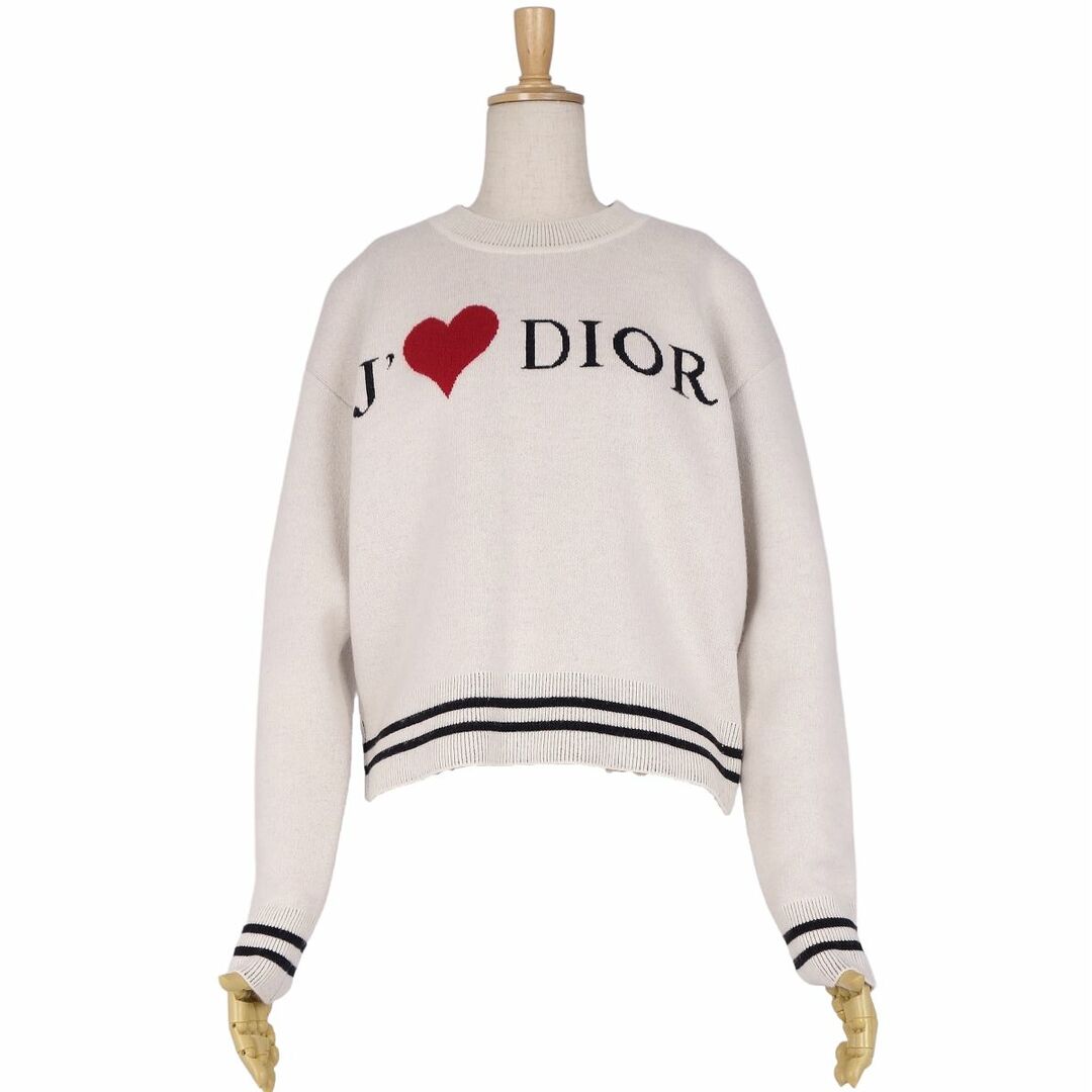 極美品 クリスチャンディオール Christian Dior ニット セーター ロングスリーブ ロゴ ハート カシミヤ トップス レディース I40  F36 USA4(S~M相当) アイボリー/レッド/ブラック