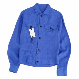 未使用 バグッタ BAGUTTA シャツ ジャケット トラッカー ロングスリーブ 無地 リネン アウター メンズ XS ブルー