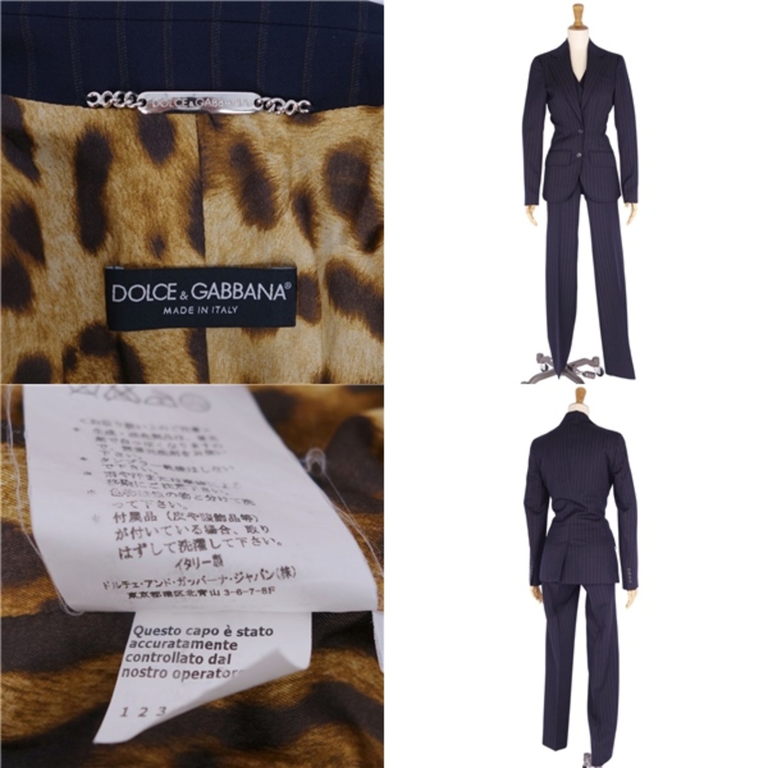 美品 ドルチェ&ガッバーナ DOLCE&GABBANA セットアップ パンツスーツ レイヤード 裏レオパード ウール ジャケット パンツ レディース  38(M相当) ネイビー