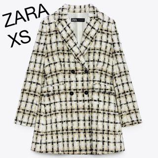 ザラ(ZARA)のロングテクスチャーチェックブレザー(テーラードジャケット)