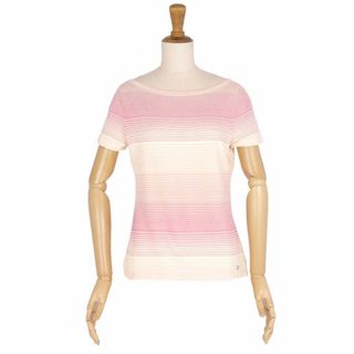 サルヴァトーレフェラガモ(Salvatore Ferragamo)の美品 サルヴァトーレ フェラガモ Salvatore Ferragamo Tシャツ カットソー 鹿の子 トップス レディース イタリア製 S ピンク/ベージュ(Tシャツ(半袖/袖なし))