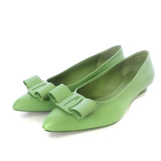 サルヴァトーレフェラガモ(Salvatore Ferragamo)のサルヴァトーレフェラガモ Viva Bow Ballet Flat 6D 緑色(ハイヒール/パンプス)