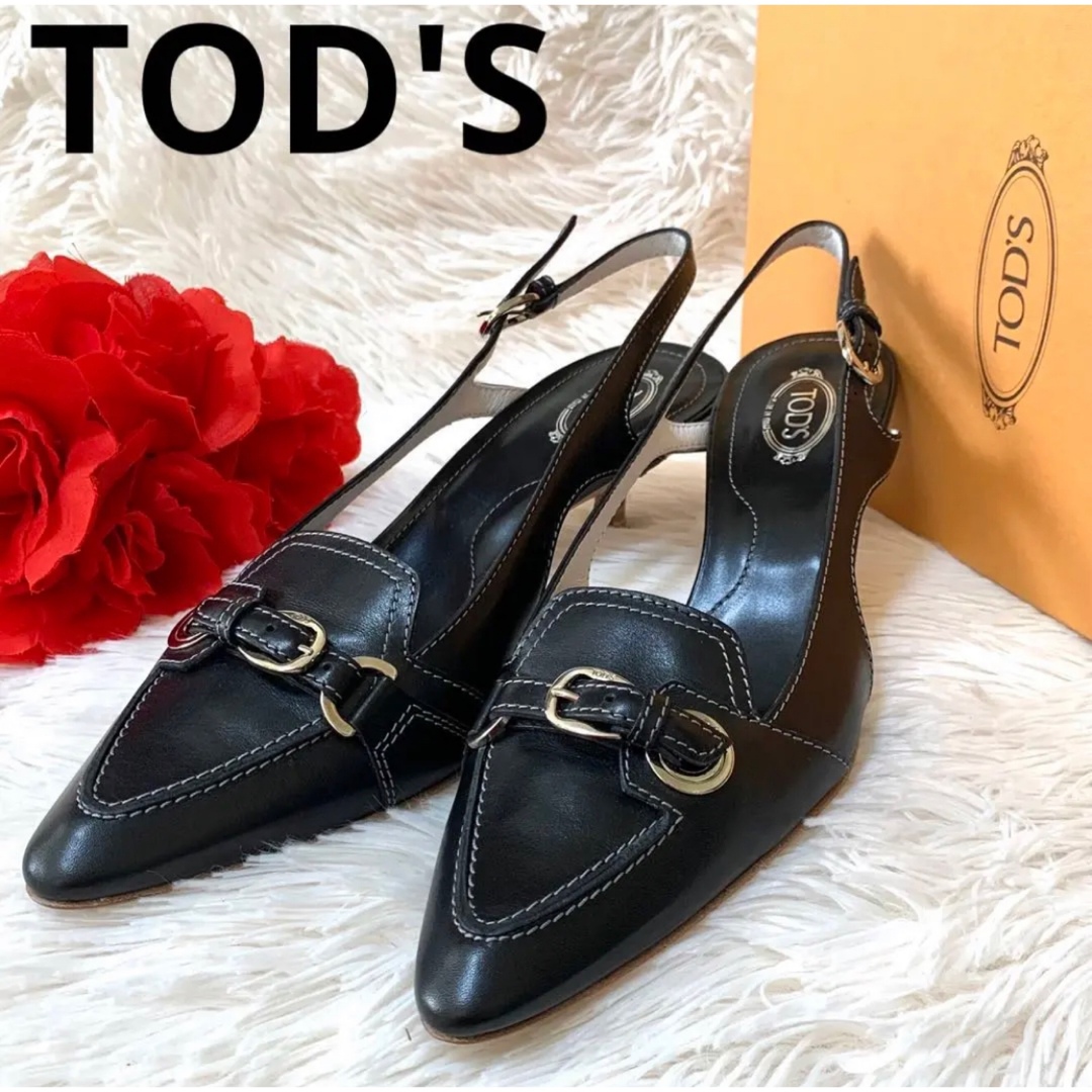 正規店の通販 TOD´S レザー パンプス ロゴ ベルト バックストラップ