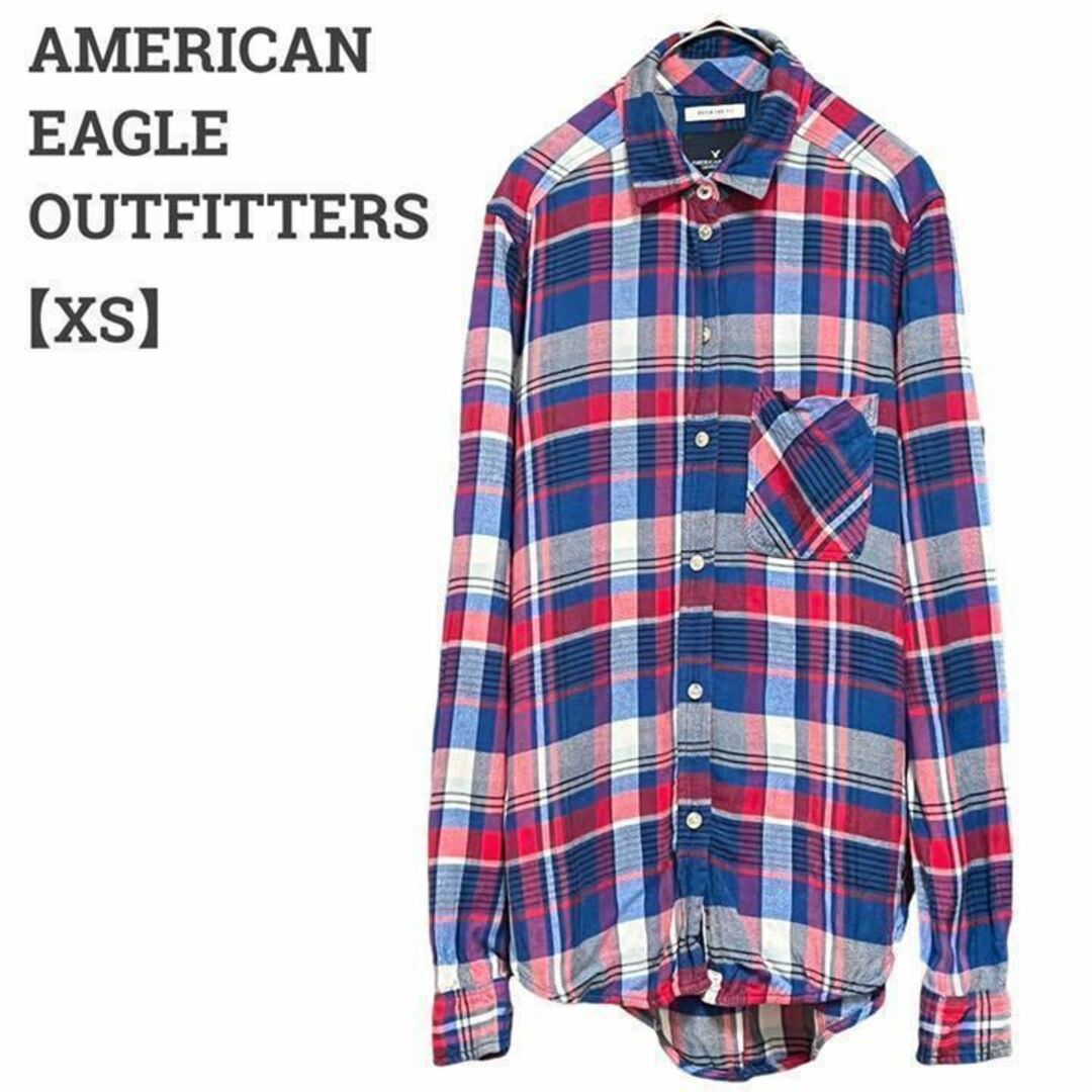 American Eagle(アメリカンイーグル)のアメリカンイーグル レディース【XS】チェックシャツ♡レーヨン カジュアル♡青 レディースのトップス(シャツ/ブラウス(長袖/七分))の商品写真