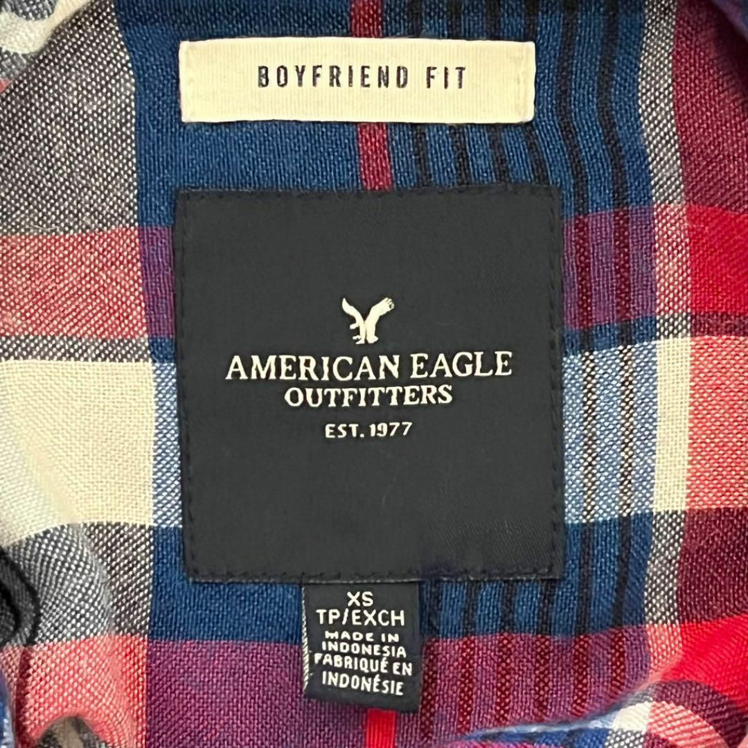 American Eagle(アメリカンイーグル)のアメリカンイーグル レディース【XS】チェックシャツ♡レーヨン カジュアル♡青 レディースのトップス(シャツ/ブラウス(長袖/七分))の商品写真