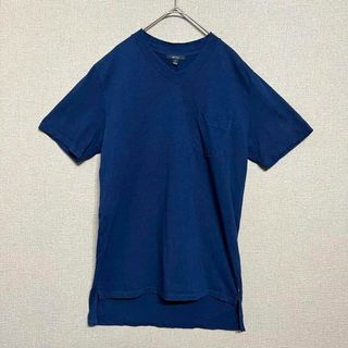 オブレクト メンズ【M】Ｖネック カットソー Tシャツ 半袖 綿100% 濃青系