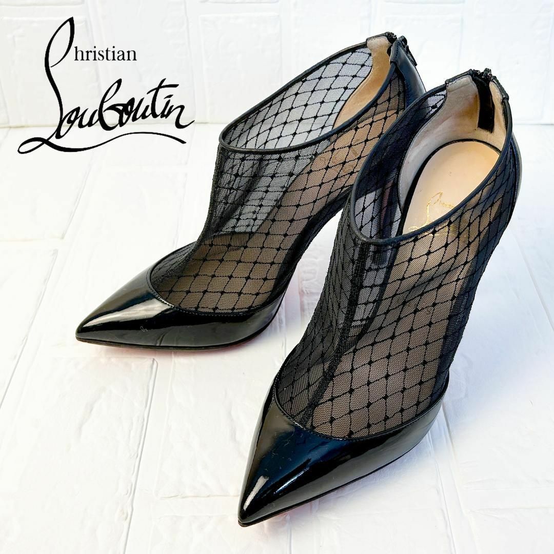 Christian Louboutin(クリスチャンルブタン)の【良品】クリスチャンルブタン メッシュ レザー パテント ブーティ ブラック レディースの靴/シューズ(ブーティ)の商品写真