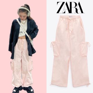 ザラ(ZARA)のZARA パラシュートパンツ ライトピンク M(ワークパンツ/カーゴパンツ)