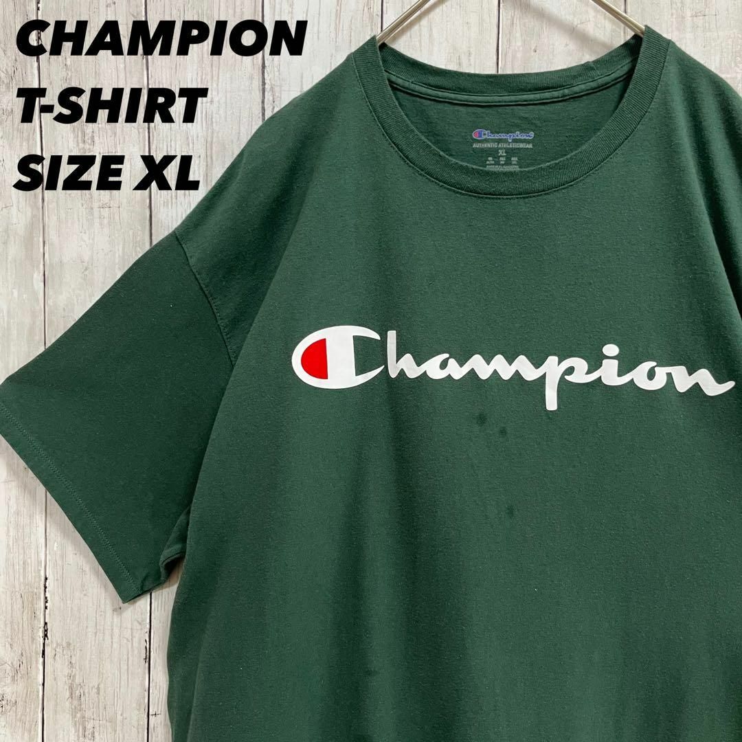 Champion(チャンピオン)のアメリカ古着CHAMPION ゆるだぼオーバーサイズビッグロゴプリントTシャツ緑 メンズのトップス(Tシャツ/カットソー(半袖/袖なし))の商品写真