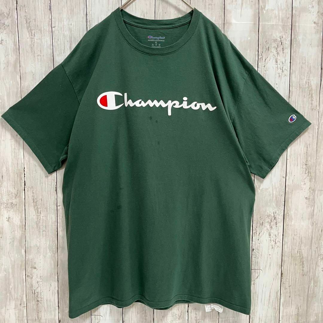 Champion(チャンピオン)のアメリカ古着CHAMPION ゆるだぼオーバーサイズビッグロゴプリントTシャツ緑 メンズのトップス(Tシャツ/カットソー(半袖/袖なし))の商品写真