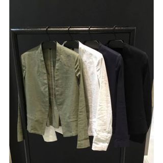 セオリー 19SS ノーカラージャケット ニット コットン ストレッチ 白 0
