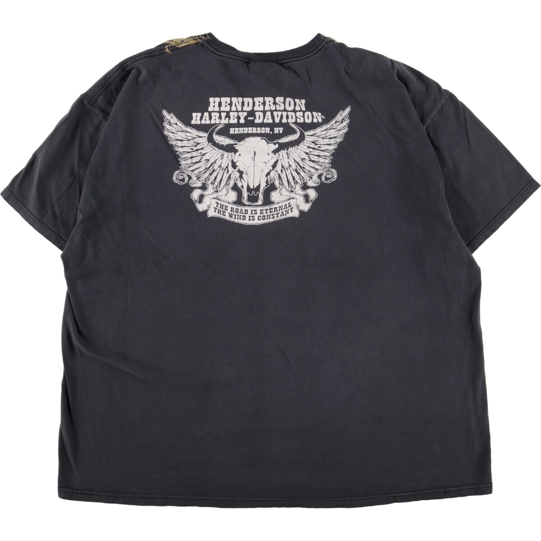 ハーレーダビッドソン 両面プリントTシャツ ドクロ バイク L グレー 黒 青
