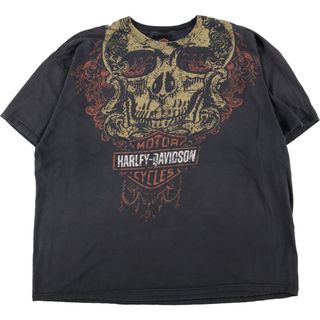 ハーレーダビッドソン(Harley Davidson)の古着 ハーレーダビッドソン Harley-Davidson ドクロ柄 スカル柄 両面プリント モーターサイクル バイクTシャツ メンズXXL /eaa360841(Tシャツ/カットソー(半袖/袖なし))