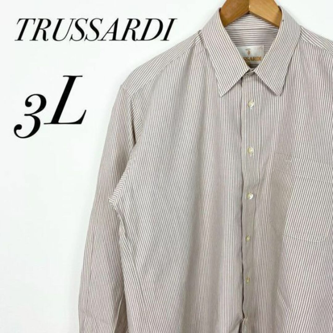 Trussardi - TRUSSARDI Yシャツ ストライプ柄 長袖 薄手 大きいサイズ