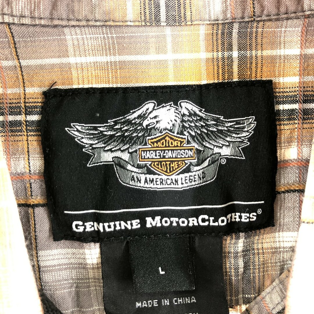 ハーレーダビッドソン Harley-Davidson 刺繍入り 半袖 コットン チェックシャツ メンズL /eaa360153 2