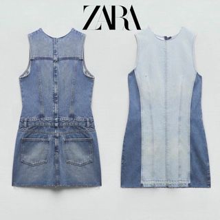 ザラ(ZARA)の28 ZARA パッチワーク デニム TRF ワンピース M(ミニワンピース)