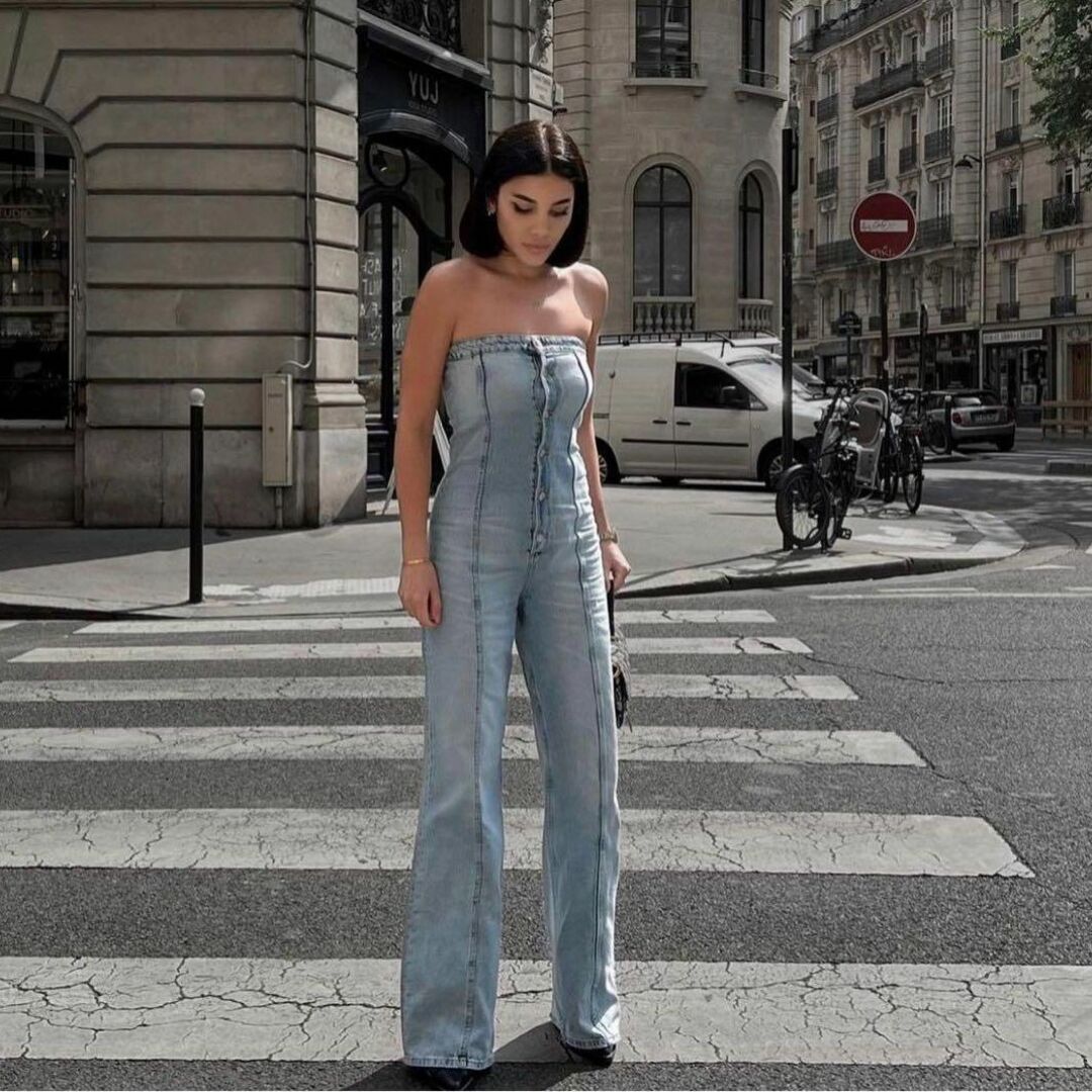 ZARA - 19 ZARA TRF オフショルダー デニムジャンプスーツ Sの通販 by