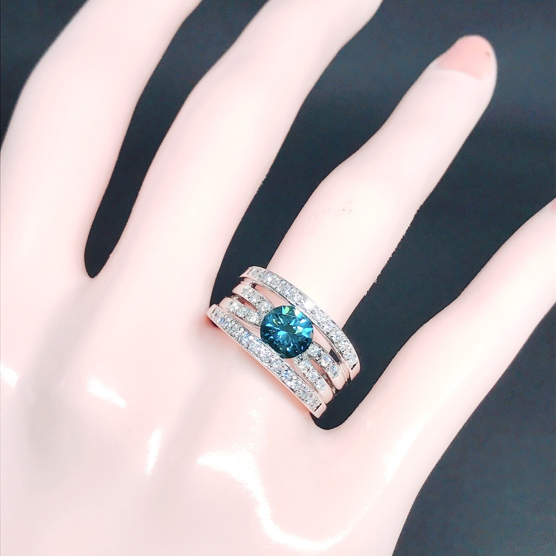 計1.34ct ブルーダイヤモンド1.00ct ダイヤモンド 0.34ct リング PT900 ...